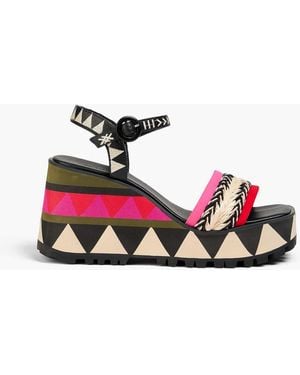 FARM Rio Faux Raffia Wedge Sandals - Black