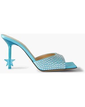 Mach & Mach Crystal-Embellished Satin Mules - Blue