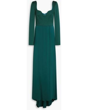 Galvan London Arch Stretch Knit-Paneled Satin-Crepe Gown - Green