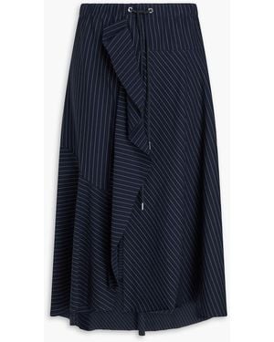 High Draped Pinstriped Stretch-Jersey Midi Skirt - Blue