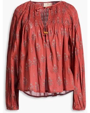 HANNAH Carmen Floral-print Cotton-voile Top - Red