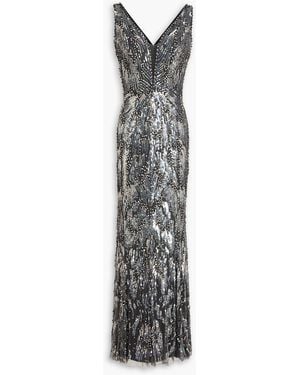 Jenny Packham Marion Embellished Tulle Gown - Grey