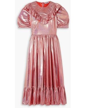 BATSHEVA May midikleid aus lamé mit rüschen - Rot