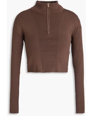 Jacquemus Bormio Cropped Ribbed-knit Half-zip Turtleneck Jumper - Brown