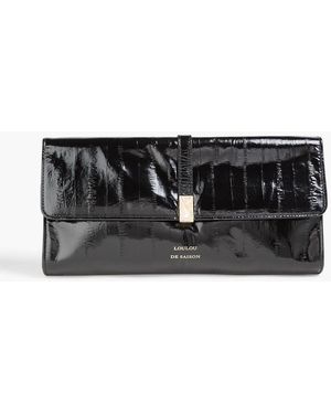 Loulou de Saison Lydian Eel-Effect Patent-Leather Clutch - Black