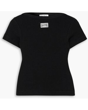 Jean Paul Gaultier Cropped Appliquéd Ribbed Cotton T-Shirt - Black
