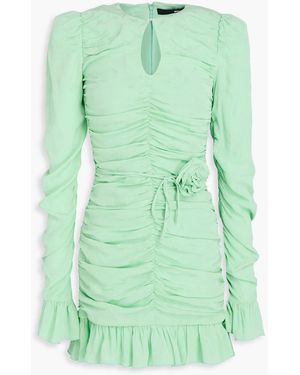 ROTATE BIRGER CHRISTENSEN Floral-Appliquéd Ruched Jacquard Mini Dress - Green
