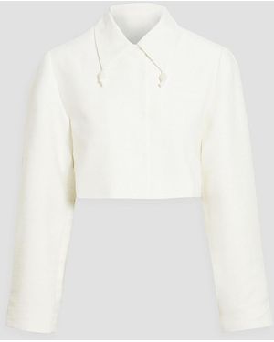 Ganni Cropped Bead-embellished Slub Tweed Jacket - White