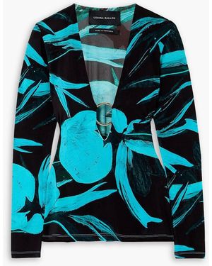 Louisa Ballou Helios Embellished Printed Stretch-jersey Top - Blue