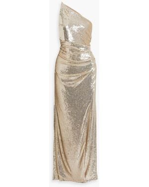 Halston Adriana One-Shoulder Sequined Jersey Gown - Natural