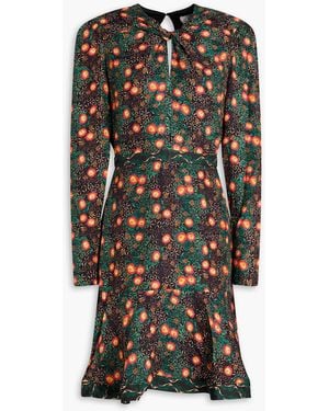 Saloni Claudia Fluted Printed Satin-jacquard Dress - Black