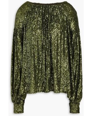 Rabanne Haut Sequined Tulle Top - Green