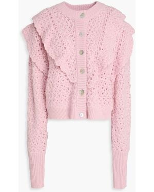 FARM Rio Ruffled Open-knit Cardigan - Pink