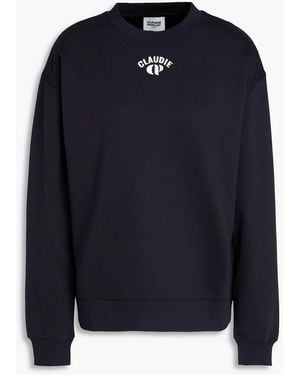 Claudie Pierlot Embroidered French Cotton-terry Sweatshirt - Blue