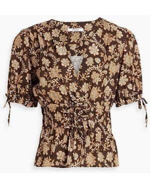 10 Crosby Derek Lam Rhea Wrap-effect Printed Linen-blend Top - White