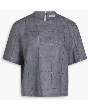 Brunello Cucinelli Sequin-Embellished Linen Top - Grey