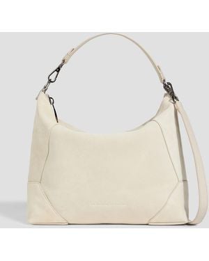 Brunello Cucinelli Bead-Embellished Suede Shoulder Bag - Natural