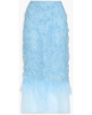 Cecilie Bahnsen Glenda Smocked Silk-Blend Organza Midi Skirt - Blue