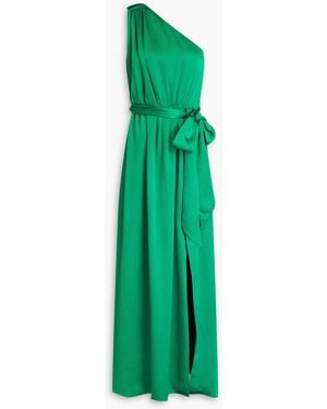 ML Monique Lhuillier Maxikleid aus gehämmertem satin mit asymmetrischer schulterpartie und gürtel - Grün