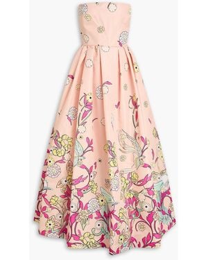 Zuhair Murad Strapless Floral-Print Faille Gown - Pink