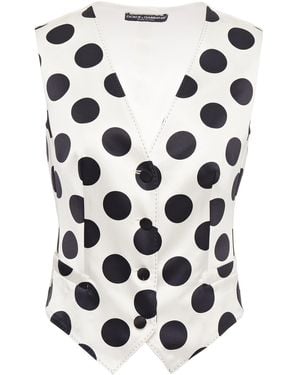 Dolce & Gabbana Polka-Dot Silk-Blend Satin Vest - White