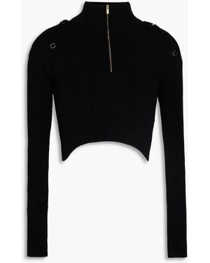 Jacquemus Cropped Ribbed-knit Half-zip Turtleneck Jumper - Black