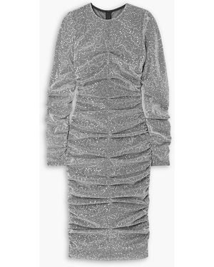 Dolce & Gabbana Ruched Sequined Stretch-Tulle Midi Dress - Gray