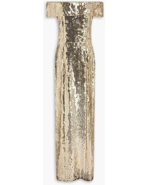 Galvan London Off-The-Shoulder Sequined Tulle Gown - Natural
