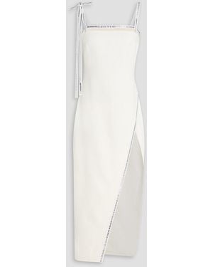 David Koma Bow-Detailed Crystal-Embellished Crepe Midi Dress - White