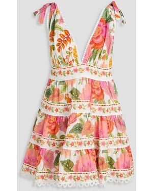 FARM Rio Crochet-trimmed Printed Cotton-mousseline Mini Dress - Red
