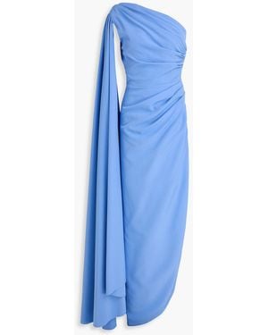 Rhea Costa One-Shoulder Draped Crepe Gown - Blue