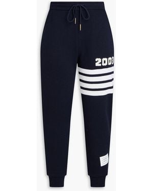 Thom Browne Striped Waffle-Knit Wool And Cashmere-Blend Track Pants - Blue