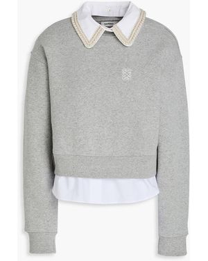 Sandro Embellished Poplin-Trimmed Cotton-Blend Fleece Sweatshirt - Grey