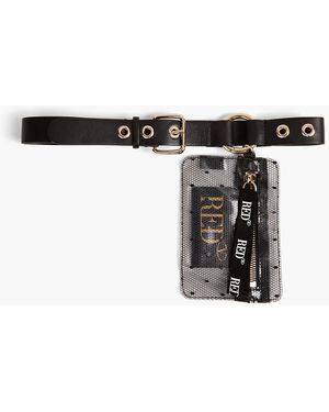 Red(V) Appliquéd Leather Belt - Black