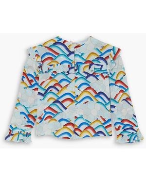 Bella Freud Rainbow Cloud Ruffled Printed Crepe De Chine Blouse - Blue