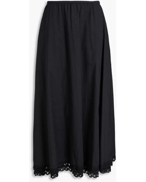 By Malene Birger Pheobes Lace-trimmed Cotton-poplin Midi Skirt - Black