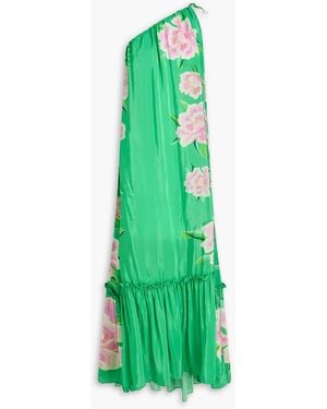 FARM Rio One-Shoulder Floral-Print Satin Maxi Dress - Green