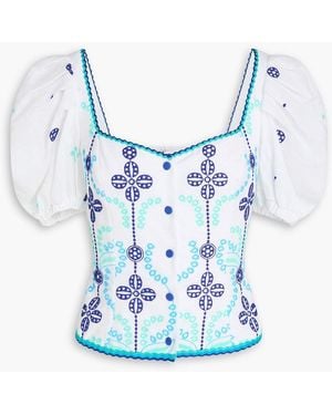 Charo Ruiz Kinsy Embroidered Cotton-blend Top - Blue