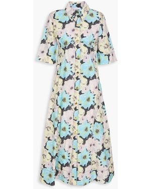 Ganni Floral-print Cotton-poplin Midi Shirt Dress - White