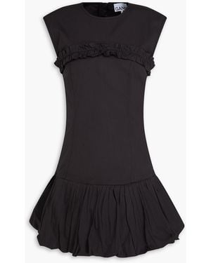 Ganni Ruffled Stretch-Cotton Poplin Mini Dress - Black