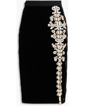 Saloni Kirsten Embellished Velvet Midi Pencil Skirt - Black