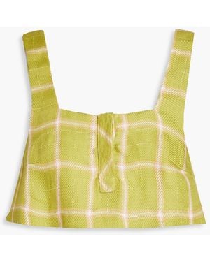 Bondi Born Kos Cropped Checked Linen Top - Yellow