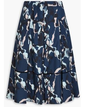 3.1 Phillip Lim Pleated Printed Lyocell And Cotton-Blend Poplin Midi Skirt - Blue