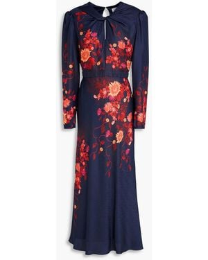 Saloni Dotty Cutout Floral-jacquard Midi Dress - Blue