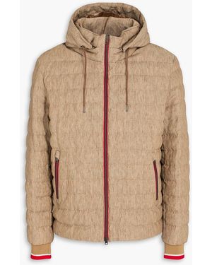 Herno Quilted Linen-Canvas Hooded Down Jacket - Natural