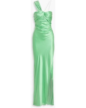 The Sei One-Shoulder Cutout Silk-Satin Gown - Green