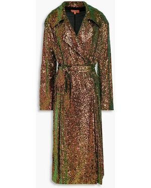 Stine Goya Paulos Iridescent Sequined Tulle Trench Coat - Green