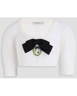 Alessandra Rich Cropped Embellished Knitted Top - White