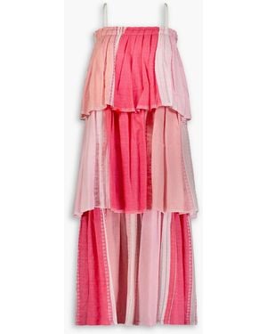 lemlem Eshal Tiered Embroidered Cotton-gauze Maxi Dress - Pink