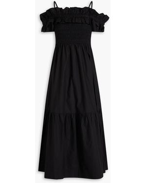 Ganni Cold-Shoulder Cotton-Poplin Maxi Dress - Black